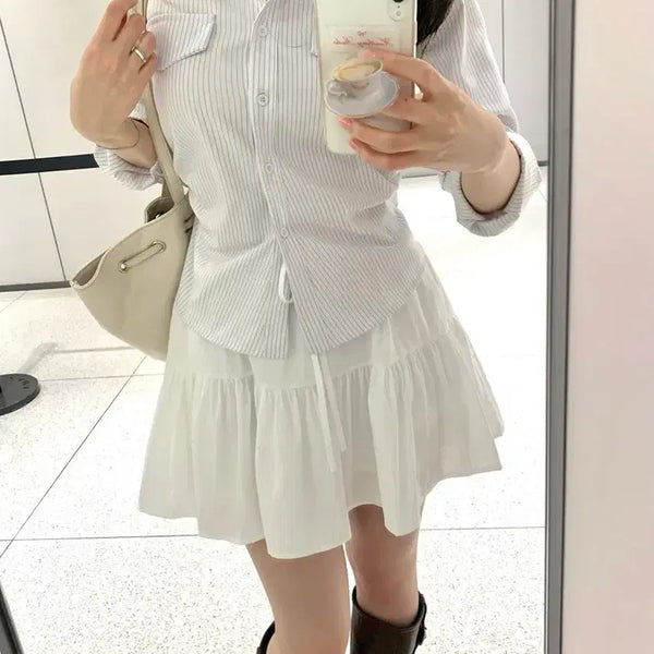 [BUNJANG] Heart Berry Studio Maybe Stripe Back Ribbon Shirt / 하트베리스튜디오 메이비 스트라이프 백리본 셔츠