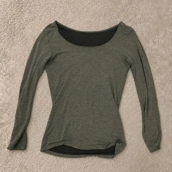 [BUNJANG] Off-Shoulder Long Sleeve Top / 오프숄더 긴팔티 착샷