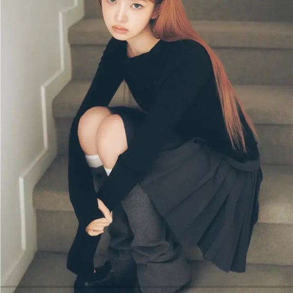 [BUNJANG] Miseki Seoul Side Pleats Line Midi Skirt with Ginny Wallet / 미세키서울 side pleats line midi skirt + 기니지갑