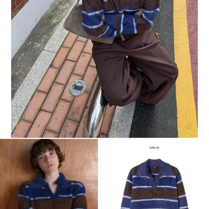 [BUNJANG] RAVE Stripe Knit / 레이브 스트라이프 카라니트(1사이즈)