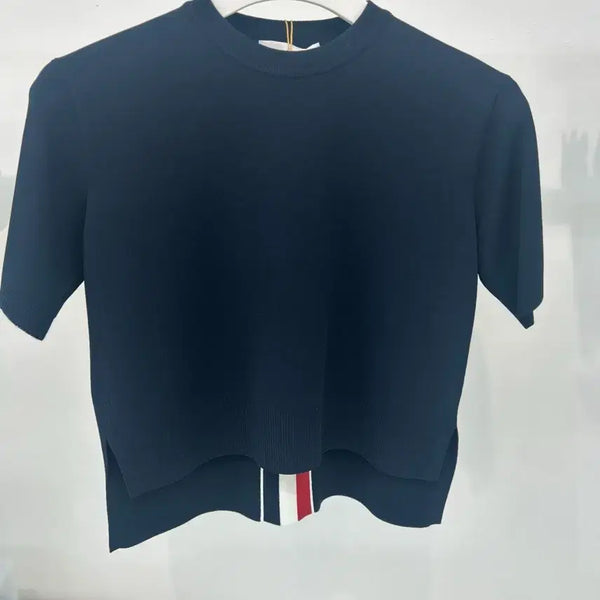 [BUNJANG] Thom Browne Intarsia Back Three-Stripe Viscose Knit Short Sleeve Shirt / 톰브라운 인타르시아 백삼선 스트라이프