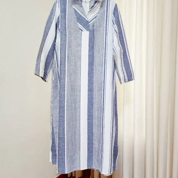 [BUNJANG] ISAE Striped Cotton Long Shirt Dress / 새상품)이새 ISAE 스트라이프 코튼 롱원피스 66 루즈핏 셔츠원피스