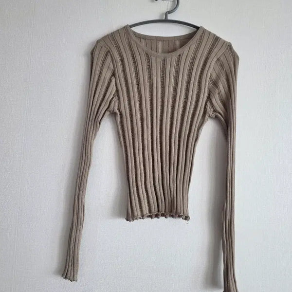 [BUNJANG] Ribbed Knit Long Sleeve T-Shirt / 골지 니트 긴팔 티셔츠