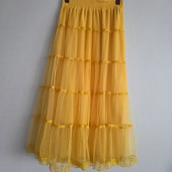 [BUNJANG] Yellow Tiered Long Skirt / 옐로우 캉캉 롱 스커트