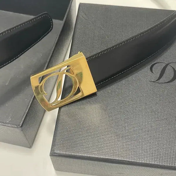 [BUNJANG] S.T. Dupont Leather Belt with Gold Buckle / 세인트듀퐁 벨트