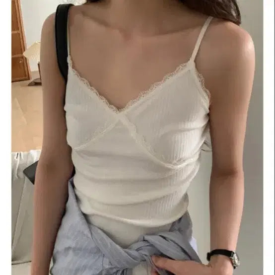 [BUNJANG] Nainy Lace Camisole (Ivory/Black) / 나이니 레이스 나시 (아이보리/블랙)