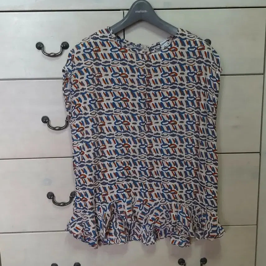 [BUNJANG] Pattern Print Short Sleeve Blouse / 패턴 프린트 반팔 블라우스