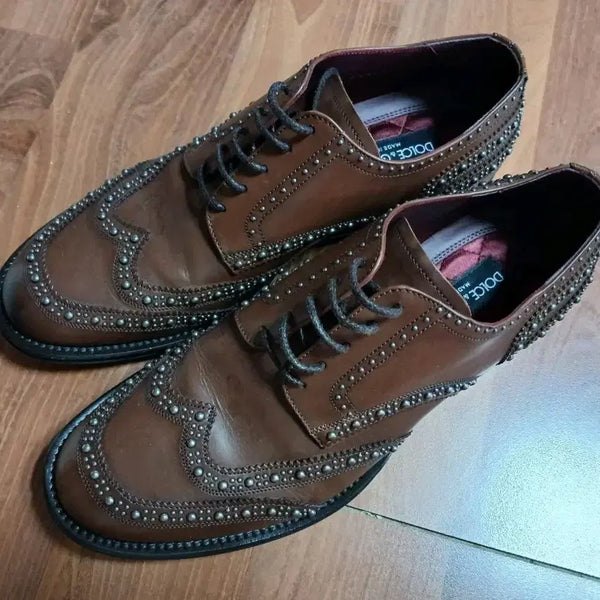 [BUNJANG] Dolce & Gabbana Brown Studded Leather Dress Shoes / 돌체앤가바나 드레스 슈즈 260