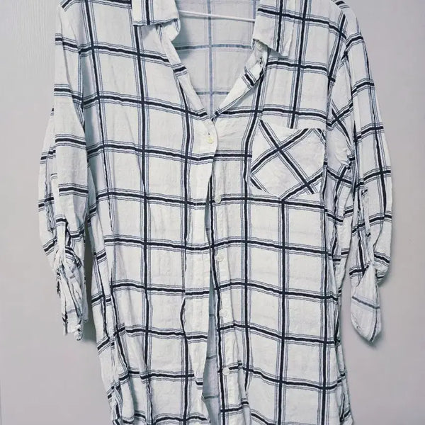 [BUNJANG] White Checkered Shirt / 화이트 체크 셔츠