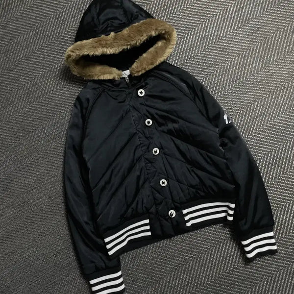 [BUNJANG] Adidas Y2K Cropped Fur Padded Hooded Jumper / 아디다스 y2k 크롭 퍼 패디드 후드 점퍼y 5685