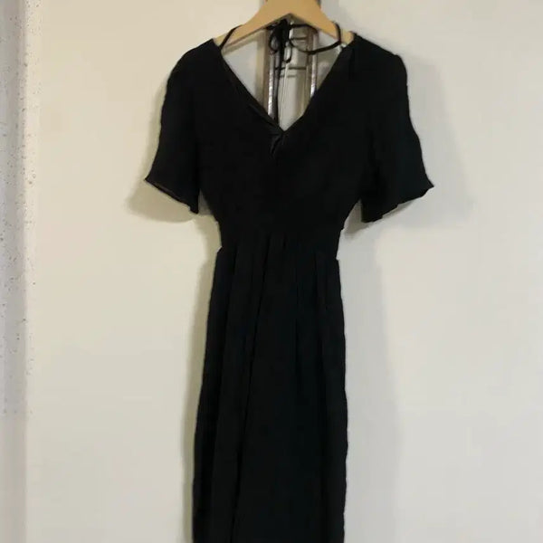 [BUNJANG] Black Back Neck Tie Midi Dress / 블랙 뒷목 끈 원피스 55-66