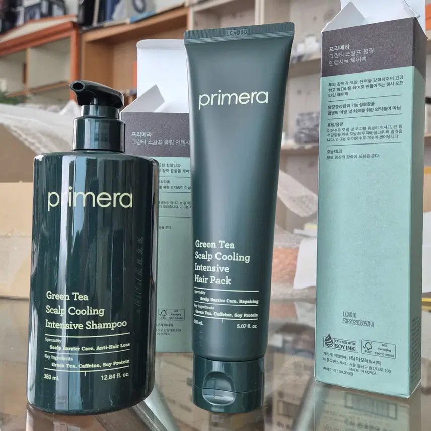 [BUNJANG] Primera Green Tea Scalp Cooling Intensive Shampoo & Hair Pack Set / [새제품] 프리메라 그린티 스칼프 쿨링 인텐시브 샴푸 & 헤어팩