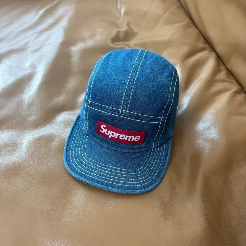 [BUNJANG] Supreme Washed Denim Stitch Box Logo Camp Cap / 슈프림 캠프캡 모자 박스로고 스티치 워시드 데님