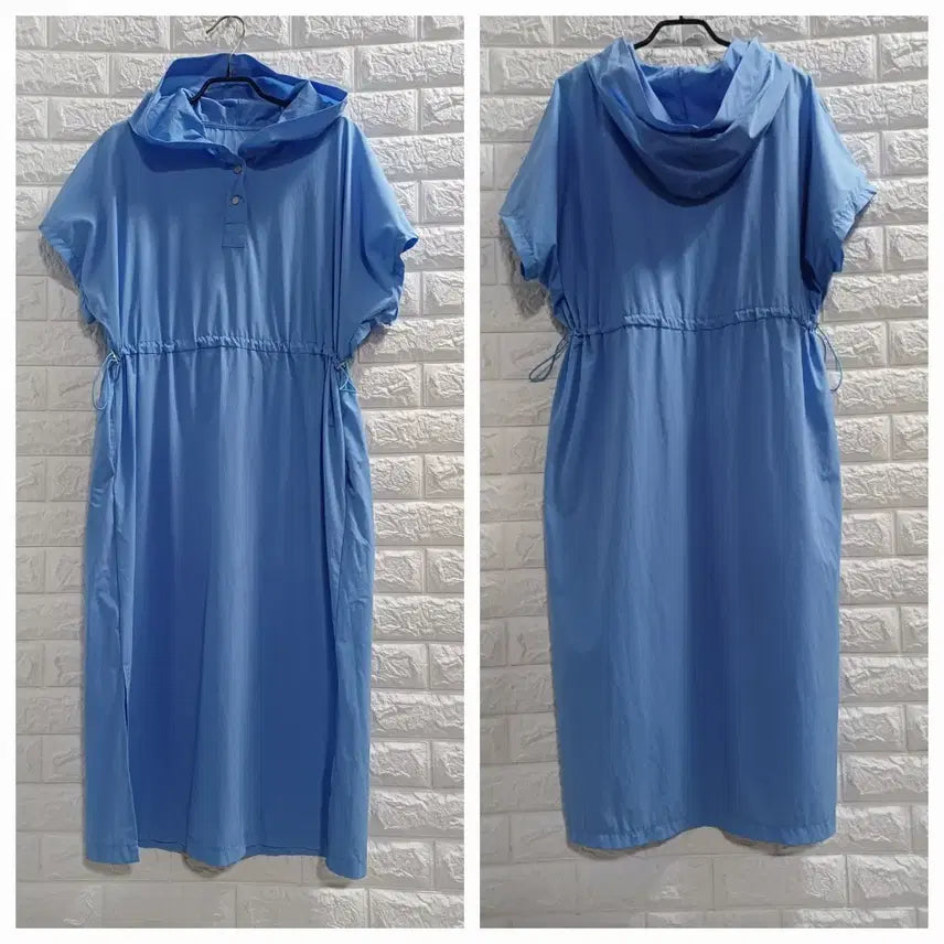 [BUNJANG] Blue Crinkled Hooded Long Dress / 블루 바스락 후드롱원피스