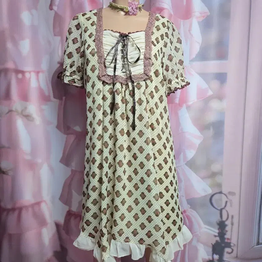 [BUNJANG] Axis Farm Mori Girl Lace-up Asymmetrical Dress / 엑시즈팜 모리걸 레이스업 언발 원피스