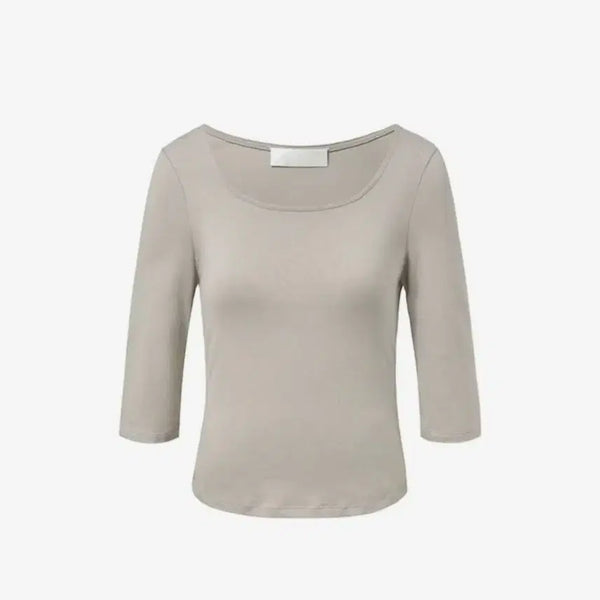 [BUNJANG] Amomento Scoop Neck Short Sleeve T-Shirt Grey Size 01 / 아모멘토 스쿱넥 숏 슬리브 그레이 01사이즈