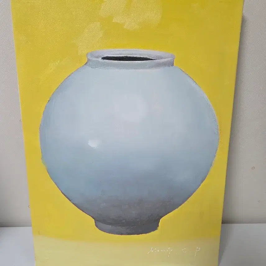 [BUNJANG] Park Kwang-chul Celadon Moon Jar Oil Painting (Yellow) / 박광출 달항아리 유화 작품 (노란색)