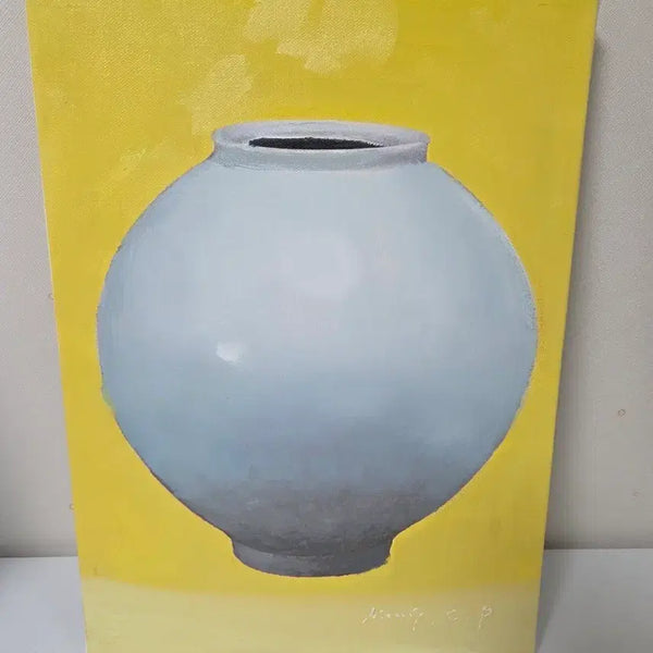 [BUNJANG] Park Kwang-chul Celadon Moon Jar Oil Painting (Yellow) / 박광출 달항아리 유화 작품 (노란색)