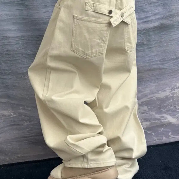 [BUNJANG] Kims Strap Line Backpoint Cotton Wide Pants Black / 에이블리 키미스 스트랩 라인 백포인트 코튼 와이드 팬츠 블랙