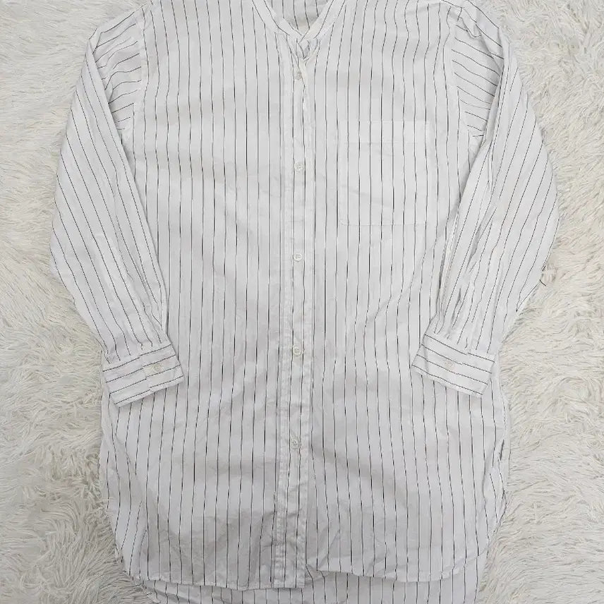 [BUNJANG] Margaret Howell White Stripe Henley Neck Long Oversized Shirt Dress / 마가렛호웰 화이트 스트라이프 헨리넥 롱 오버핏 셔츠 원피스