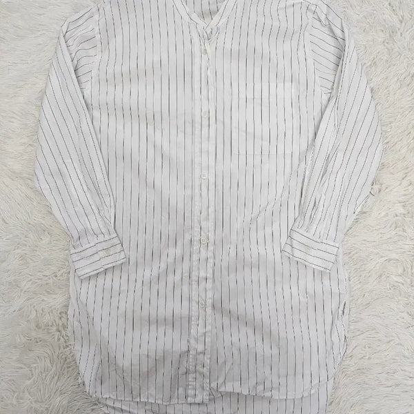 [BUNJANG] Margaret Howell White Stripe Henley Neck Long Oversized Shirt Dress / 마가렛호웰 화이트 스트라이프 헨리넥 롱 오버핏 셔츠 원피스