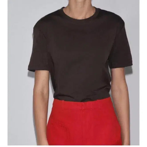 [BUNJANG] Zara Women's Brown Cotton Short Sleeve T-Shirt (M) / 여성 자라 반팔티 브라운 m