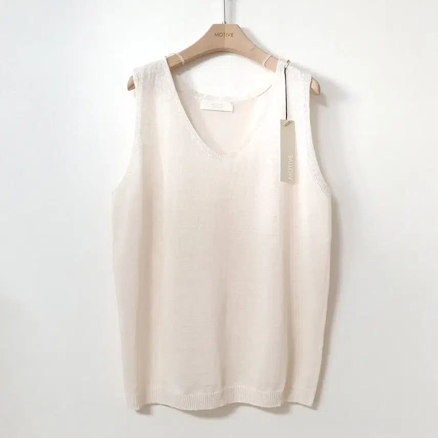 [BUNJANG] Motif Linen V-Neck Knit Sleeveless Top Cream / (새상품) 모티브 린넨 브이 니트 민소매 나시 베이지 크림