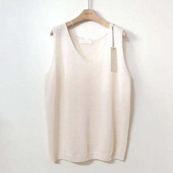 [BUNJANG] Motif Linen V-Neck Knit Sleeveless Top Cream / (새상품) 모티브 린넨 브이 니트 민소매 나시 베이지 크림