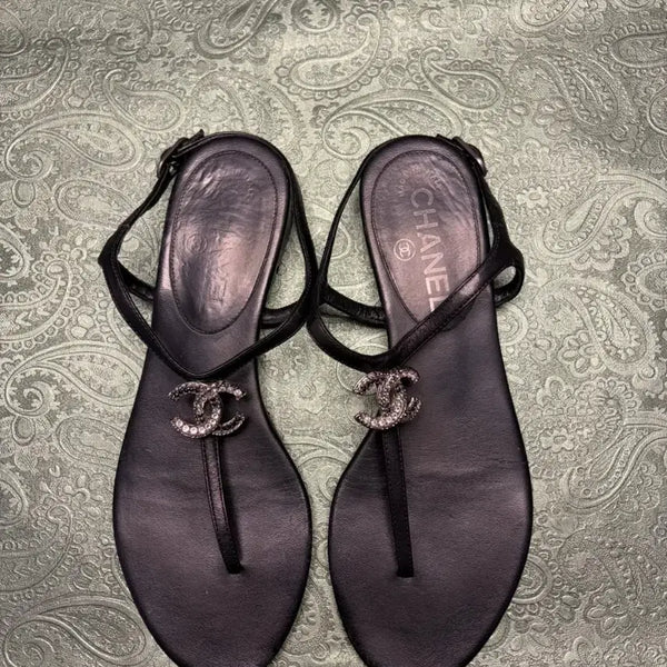 [BUNJANG] Chanel Black CC Logo Slides Sandals / 샤넬 블랙 쪼리 샌들 CC로고