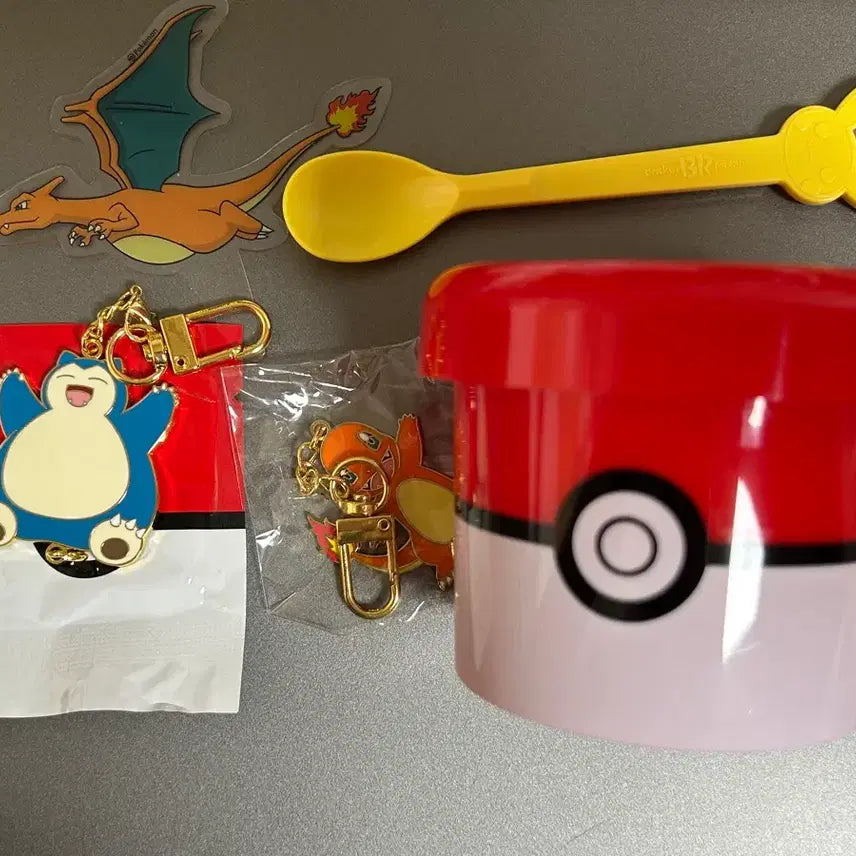 [BUNJANG] Pokemon x Baskin Robbins Keychain, Cup, Spoon, Pick Set (Snorlax, Charmander) / 포켓몬스터 배스킨라빈스 배라 키링 컵 스푼 픽 (잠만보, 파이리)