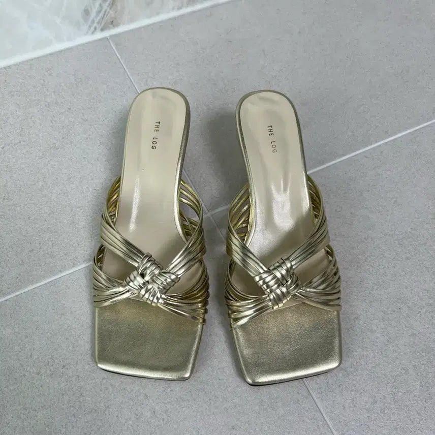 [BUNJANG] Gold Twisted Heel Slippers / 골드 꼬임 힐 슬리퍼