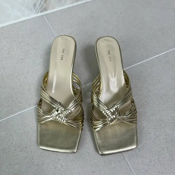 [BUNJANG] Gold Twisted Heel Slippers / 골드 꼬임 힐 슬리퍼