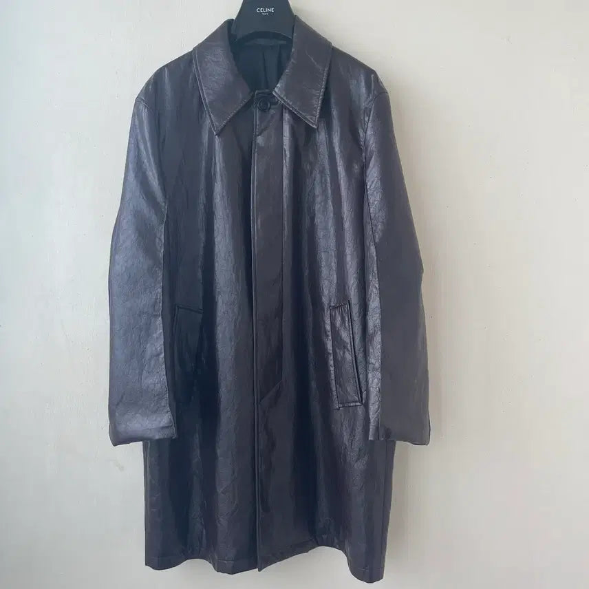 [BUNJANG] COOR Vegan Leather Car Coat Jacket - Dark Burgundy / 쿠어 비건레더 카코트 자켓 다크버건디