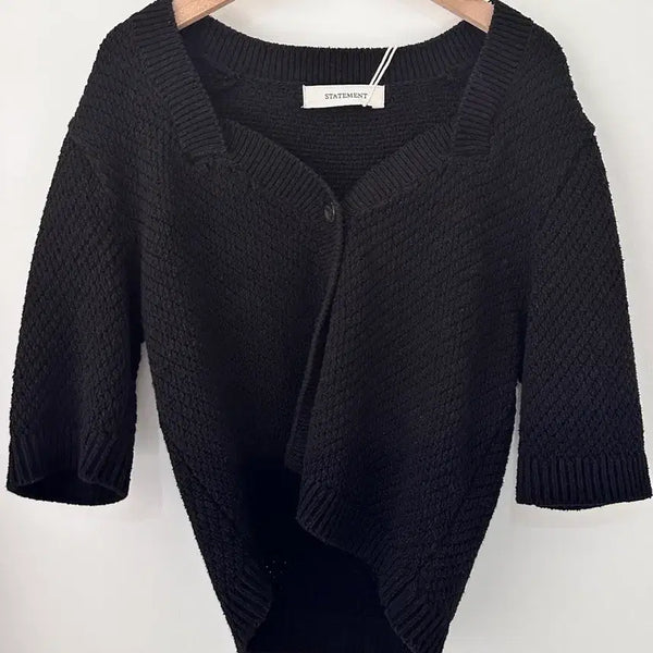 [BUNJANG] Statement Black Knit Cardigan Short Length / F]스테이트먼트 블랙 니트 가디건 숏 기장