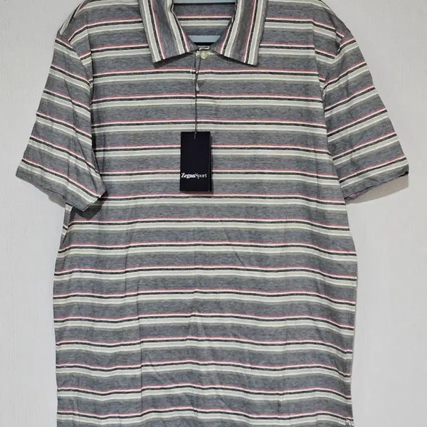 [BUNJANG] Ermenegildo Zegna Sport Men's Polo T-Shirt (L, White/Striped) / 이태리 명품 Zegna 제냐 스포츠 남성 반팔 티셔츠 새제품 새상품 카라