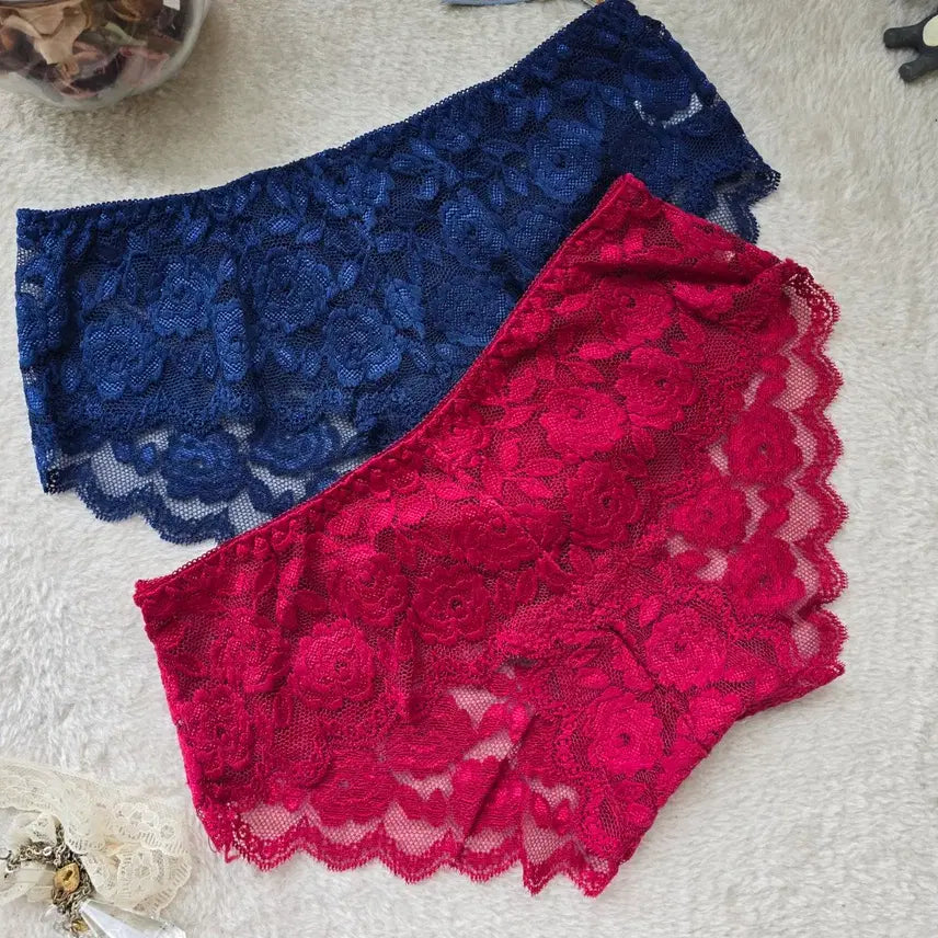 [BUNJANG] Women's Lace Panties 2-Pack (Burgundy Red, Navy) / 여성 레이스 팬티 2종 (버건디레드, 네이비) free(90-95)
