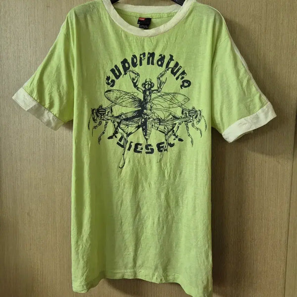 [BUNJANG] Diesel Lime Wrinkled Graphic T-Shirt / [L]디젤 라임색 링클 그래픽 반팔티