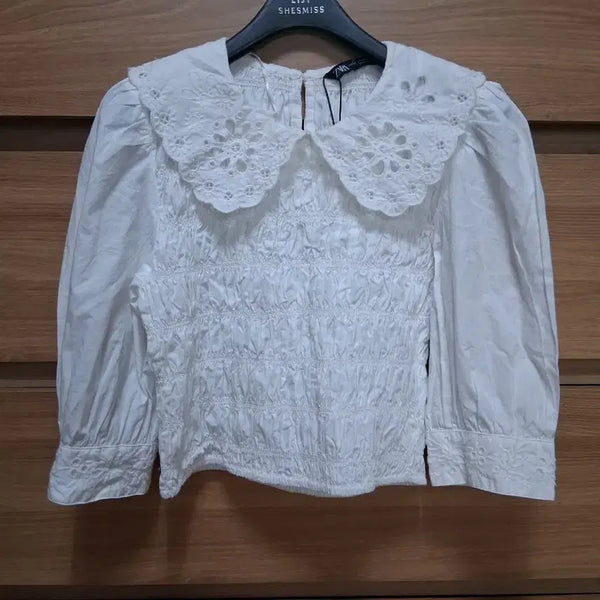 [BUNJANG] ZARA White Punching Lace Blouse / 자라 화이트 펀칭 레이스 블라우스