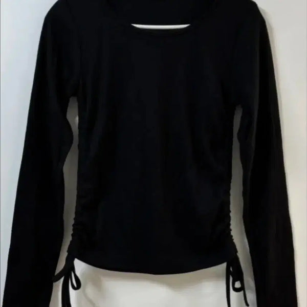 [BUNJANG] Black Shirring Long Sleeve T-Shirt (S-M) / 판매만) 블랙 셔링 긴팔 티셔츠 s-m