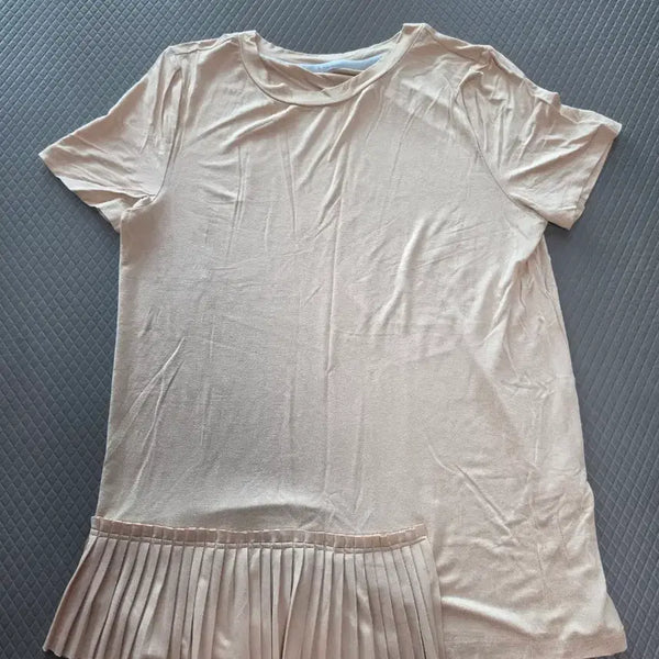 [BUNJANG] Beige Pleated Short Sleeve T-Shirt / 베이지 플리츠 반팔 티셔츠