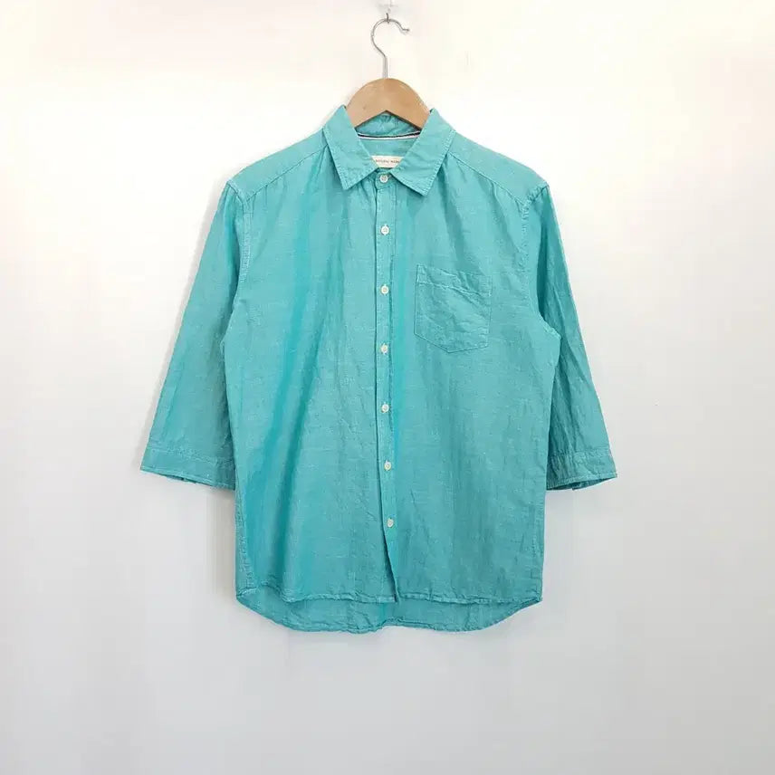 [BUNJANG] Vintage Solid Linen Short Sleeve Shirt Men's M / 빈티지 솔리드 무지 린넨 5부 반팔 마 셔츠 남M R7