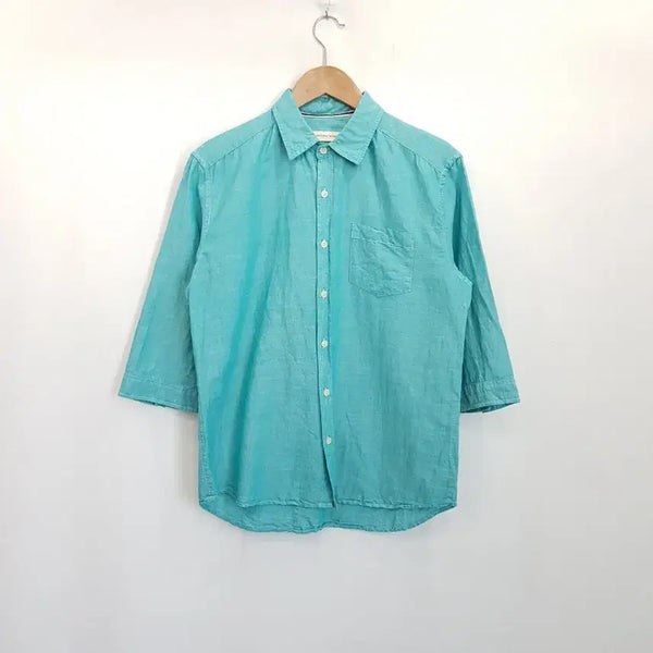 [BUNJANG] Vintage Solid Linen Short Sleeve Shirt Men's M / 빈티지 솔리드 무지 린넨 5부 반팔 마 셔츠 남M R7