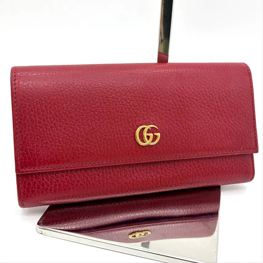 [BUNJANG] Gucci GG Marmont Leather Flap Long Wallet Red / 구찌 GG 마몽 레더 플랩 장지갑 레드