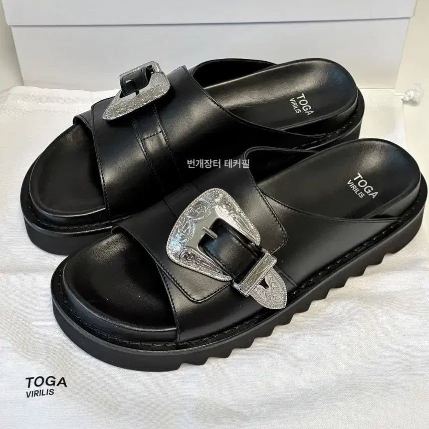 [BUNJANG] Toga Virilis Leather Western Metal Buckle Slippers / [정품, 275] 토가 TOGA VIRILIS 레더 웨스턴 메탈 슬리퍼