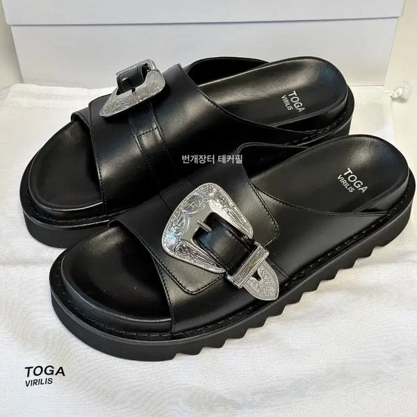 [BUNJANG] Toga Virilis Leather Western Metal Buckle Slippers / [정품, 275] 토가 TOGA VIRILIS 레더 웨스턴 메탈 슬리퍼