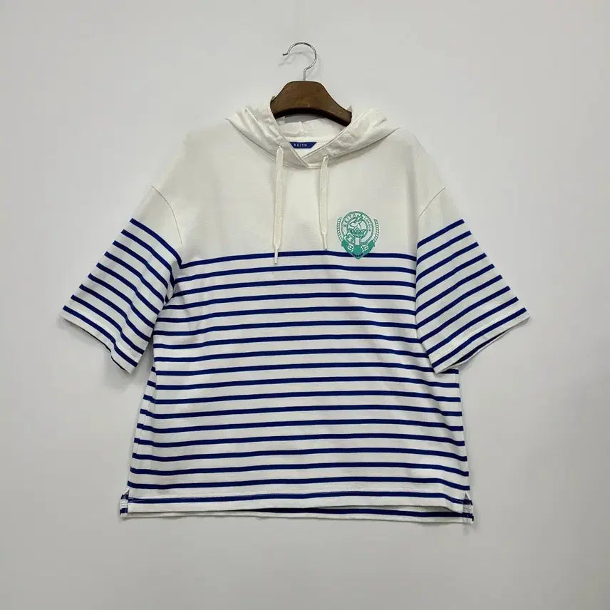 [BUNJANG] KEITH Striped Short-Sleeve Hoodie / KEITH 키이스 스트라이프 반팔 후드티/프리/앨리스/1369