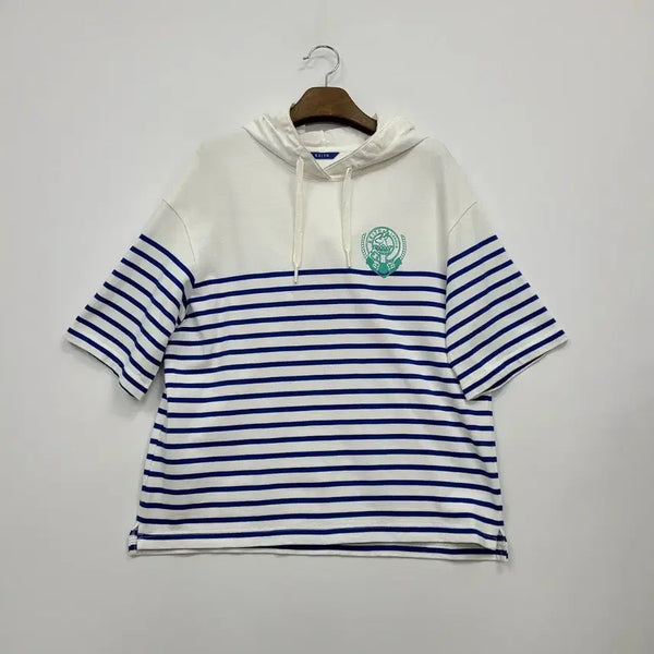 [BUNJANG] KEITH Striped Short-Sleeve Hoodie / KEITH 키이스 스트라이프 반팔 후드티/프리/앨리스/1369