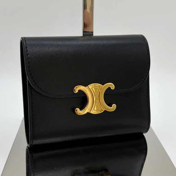 [BUNJANG] Celine Triomphe Flap Wallet Black Leather / 셀린느 트리옹프 플랩 여성 반지갑 블랙