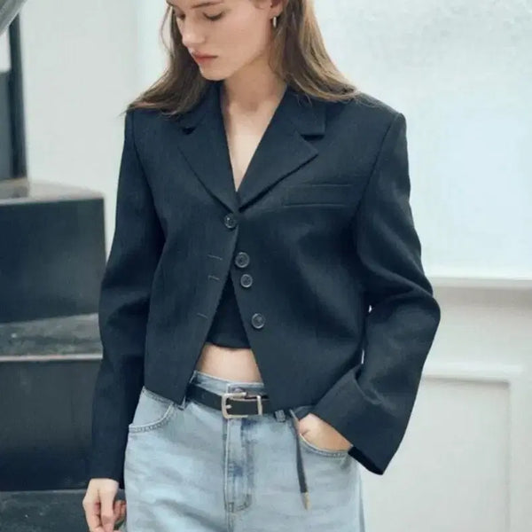 [BUNJANG] Lubru Button Point Crop Jacket Black Size 2 / 루에브르 크롭자켓 블랙 2사이즈