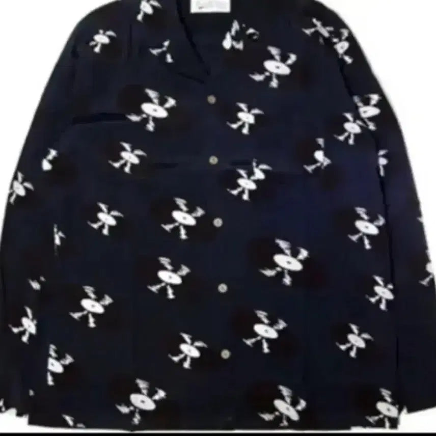 [BUNJANG] Wackomaria 20SS Vinyl Navy Open Collar Shirt / 와코마리아 20SS 바이닐 네이비 오픈카라셔츠